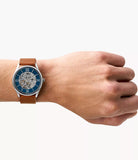  Shop Authentic Fossil Forrester Luggage Automatic Skeleton Blue Dial Brown Leather Strap Watch for Men - ME3179 - Luxxuri