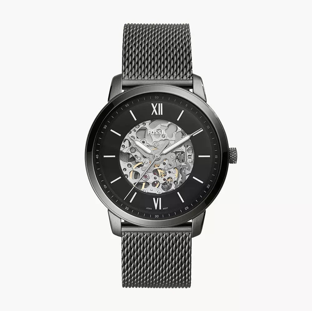  Shop Authentic Fossil Neutra Automatic Skeleton Black Dial Grey Mesh Strap Watch for Men - ME3185 - Luxxuri