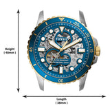  Shop Authentic Fossil FB-01 Automatic Skeleton Blue Dial Two Tone Steel Strap Watch for Men - ME3191 - Luxxuri