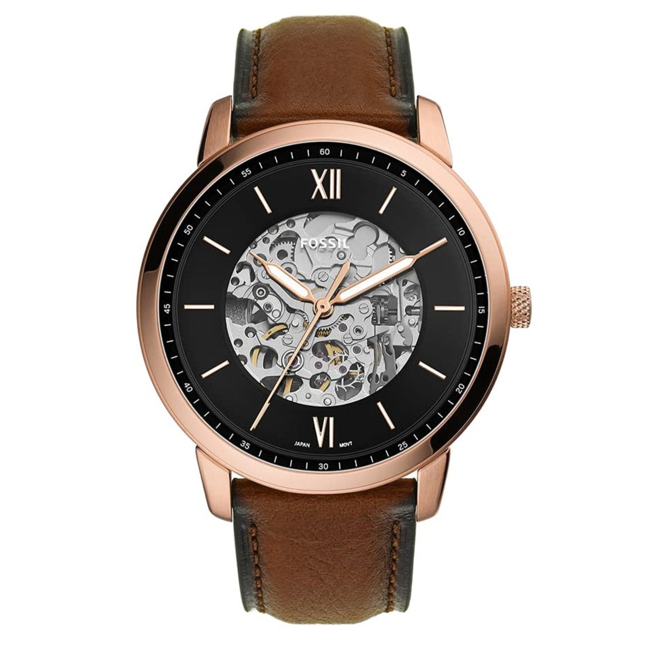  Shop Authentic Fossil Neutra Automatic Skeleton Black Dial Brown Leather Strap Watch for Men - ME3195 - Luxxuri