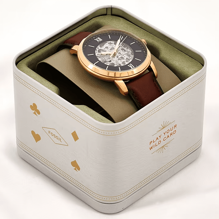  Shop Authentic Fossil Neutra Automatic Skeleton Black Dial Brown Leather Strap Watch for Men - ME3195 - Luxxuri