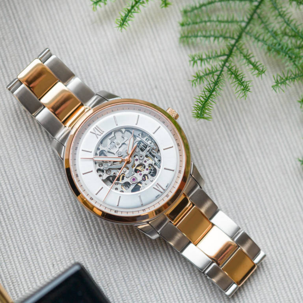  Shop Authentic Fossil Neutra Automatic Skeleton White Dial Two Tone Steel Strap Watch for Men - ME3196 - Luxxuri