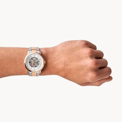  Shop Authentic Fossil Neutra Automatic Skeleton White Dial Two Tone Steel Strap Watch for Men - ME3196 - Luxxuri