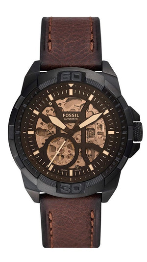  Shop Authentic Fossil Bronson Automatic Skeleton Black Dial Brown Leather Strap Watch for Men - ME3219 - Luxxuri