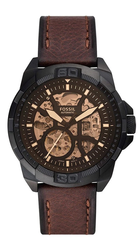  Shop Authentic Fossil Bronson Automatic Skeleton Black Dial Brown Leather Strap Watch for Men - ME3219 - Luxxuri