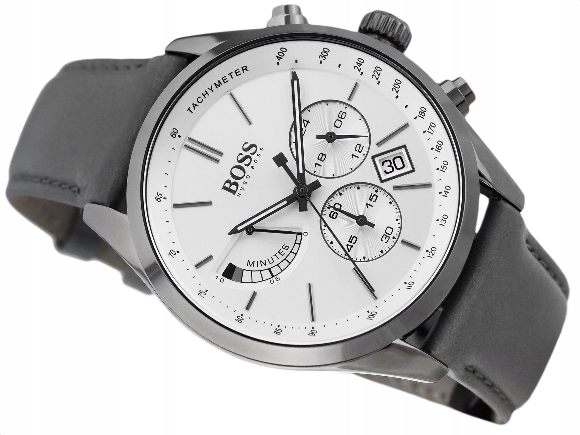  Shop Authentic Hugo Boss Grand Prix White Dial Grey Leather Strap Watch for Men - 1513633 - Luxxuri