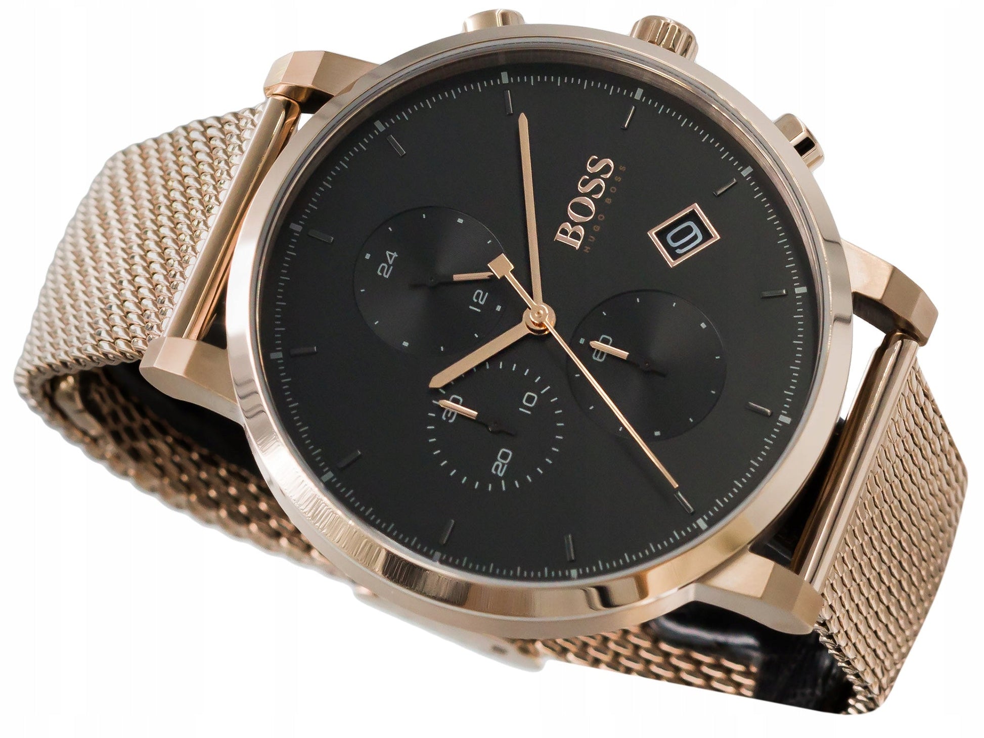  Shop Authentic Hugo Boss Integrity Black Dial Gold Mesh Bracelet Watch for Men - 1513808 - Luxxuri