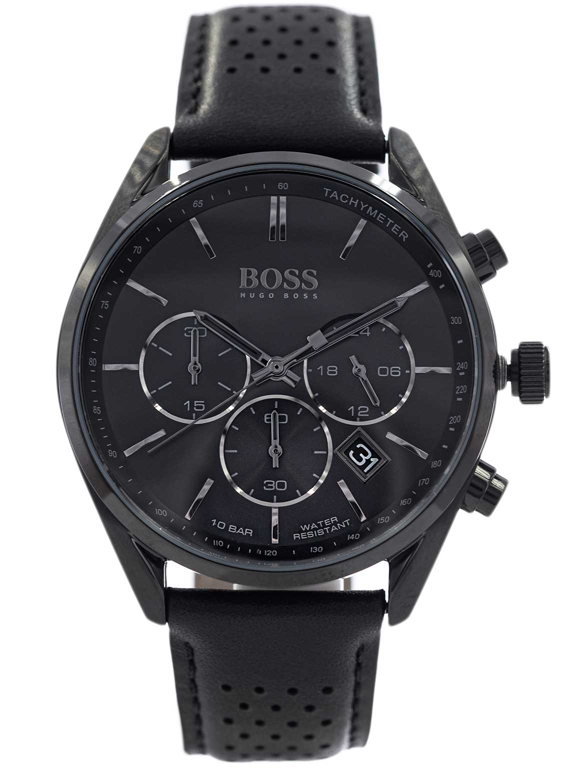 Hugo Boss Champion Black Dial Black Leather Strap Watch for Men - 1513880