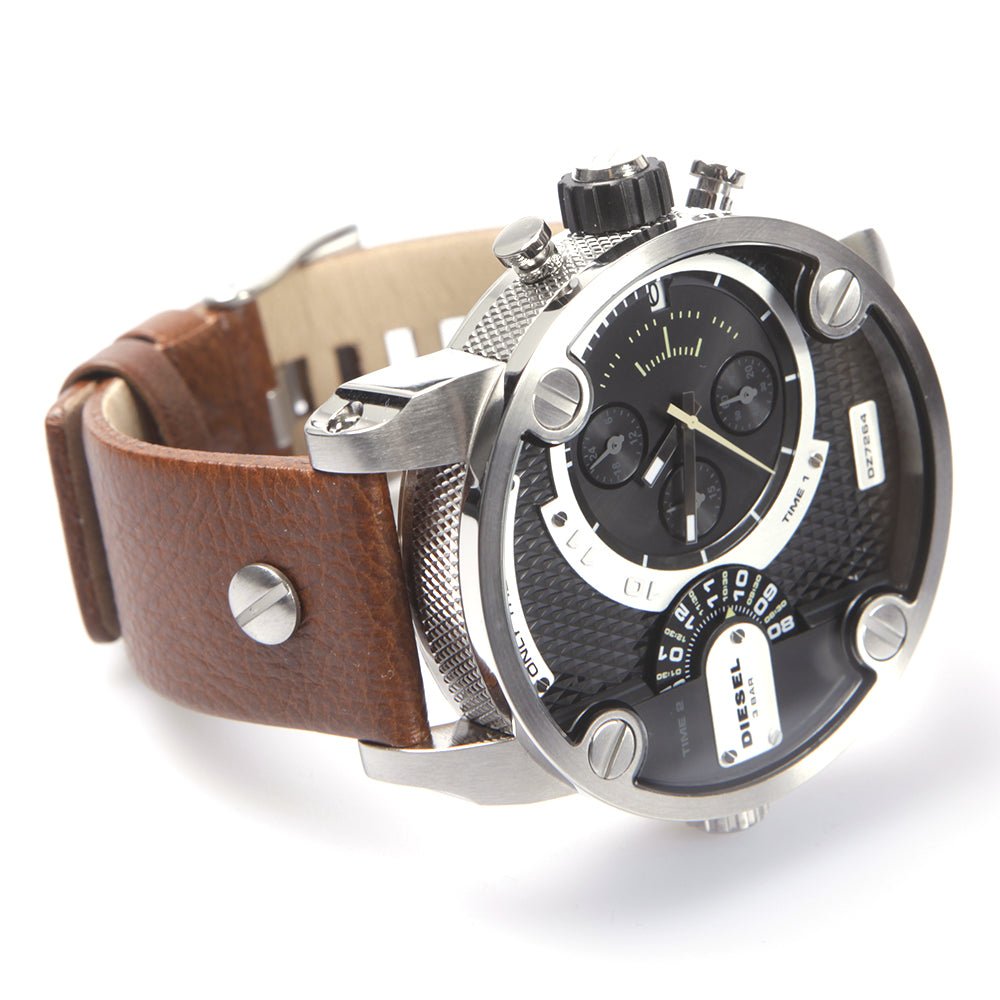  Shop Authentic Diesel SBA Dual Time Black Dial Brown Leather Strap Watch For Men - DZ7264 - Luxxuri