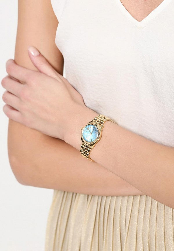  Shop Authentic Michael Kors Lexington Quartz Blue Dial Gold Steel Strap Watch For Women - MK3271 - Luxxuri