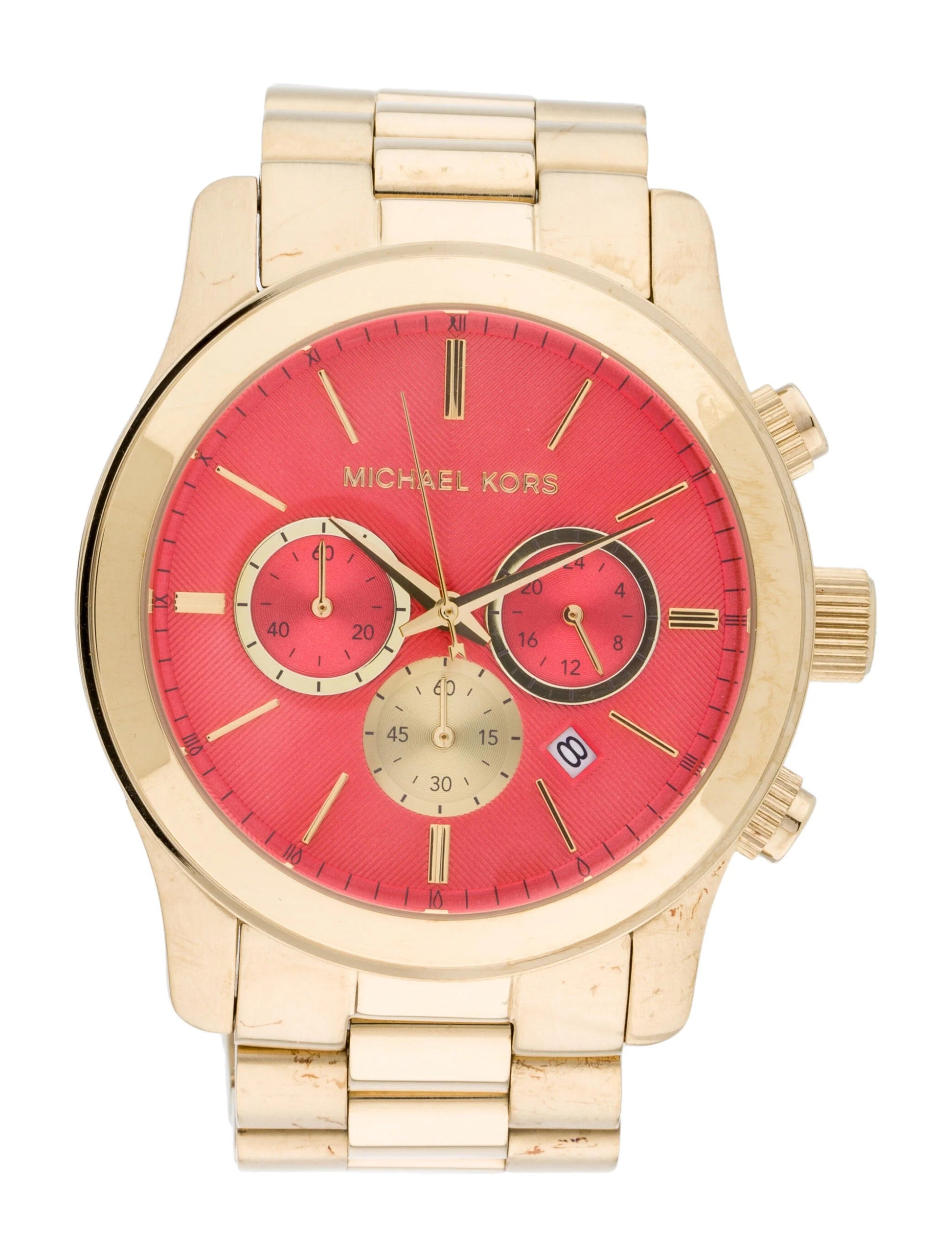  Shop Authentic Michael Kors Runway Quartz Orange Dial Gold Steel Strap Watch For Women - MK5930 - Luxxuri