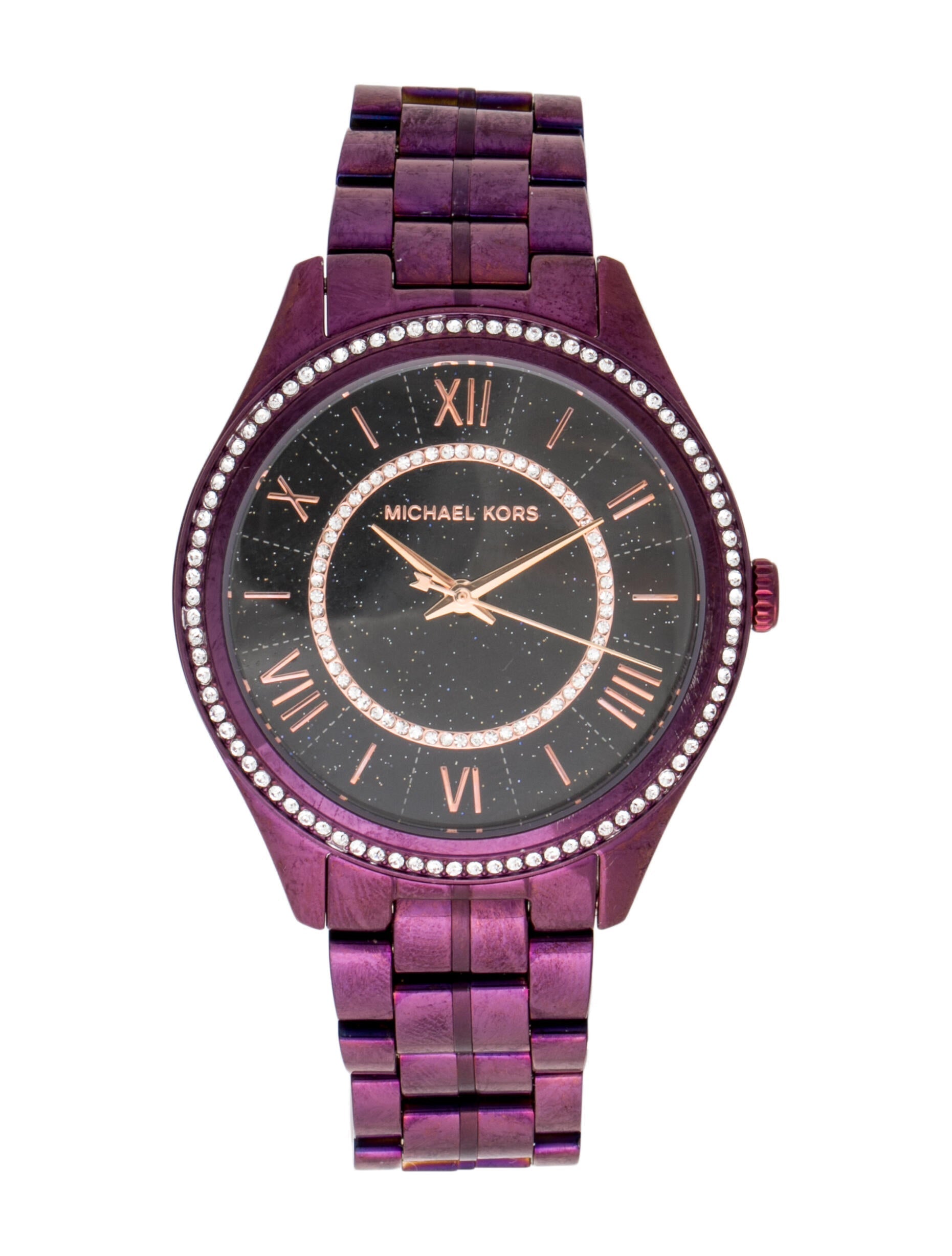 Michael Kors Lauryn Black Dial Purple Steel Strap Watch for Women - MK3724