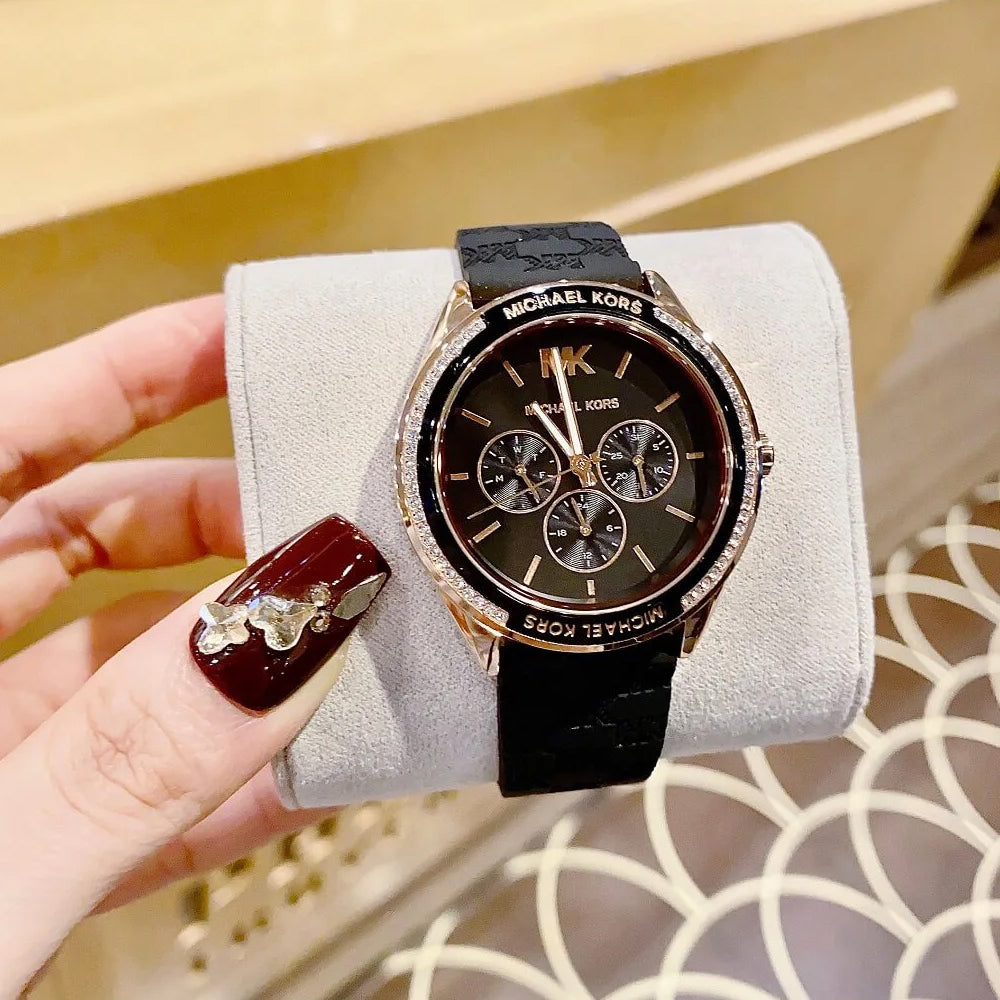  Shop Authentic Michael Kors Jessa Quartz Black Dial Black Silicone Strap Watch For Women - MK7266 - Luxxuri