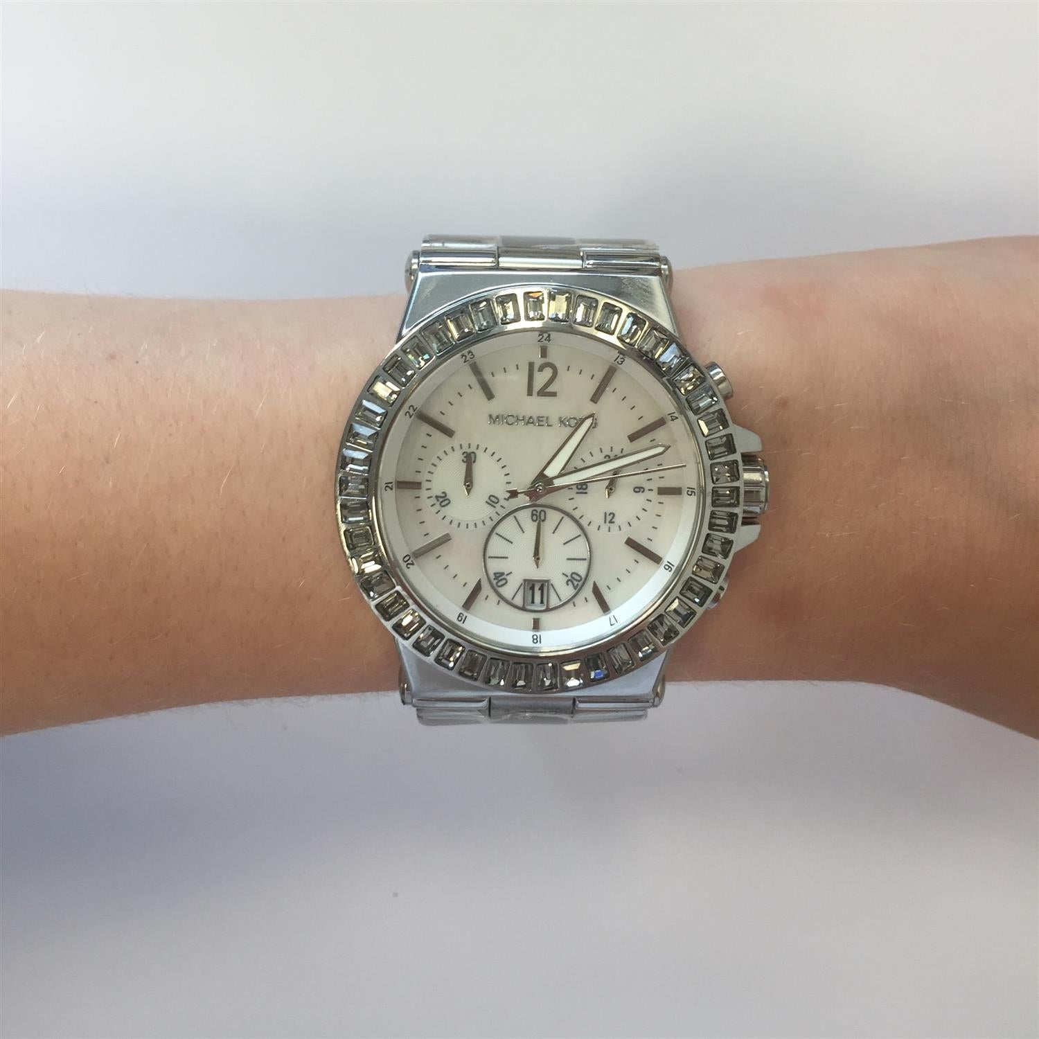 Michael Kors Dylan Glitz Chronograph White Dial Silver Steel Strap Watch For Women - MK5411