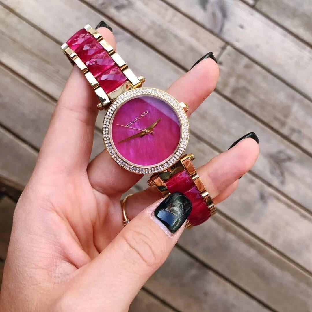  Shop Authentic Michael Kors Parker Pink Mother of Pearl Dial Two Tone Steel Strap Watch for Women - MK6490 - Luxxuri