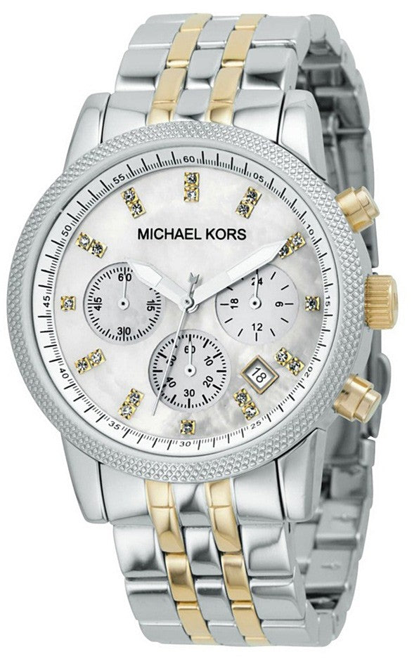  Shop Authentic Michael Kors Ritz Chronograph White Dial Two Tone Steel Strap Watch for Women - MK5057 - Luxxuri