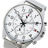  Shop Authentic Tommy Hilfiger Dean Chronograph White Dial Silver Mesh Bracelet Watch for Men - 1791277 - Luxxuri