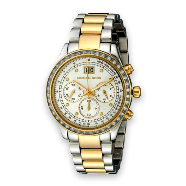  Shop Authentic Michael Kors Brinkley Chronograph Silver Dial Two Tone Steel Strap Watch for Women - MK6188 - Luxxuri
