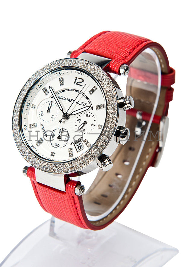  Shop Authentic Michael Kors Parker Silver Dial Red Leather Strap Watch for Women - MK2278 - Luxxuri