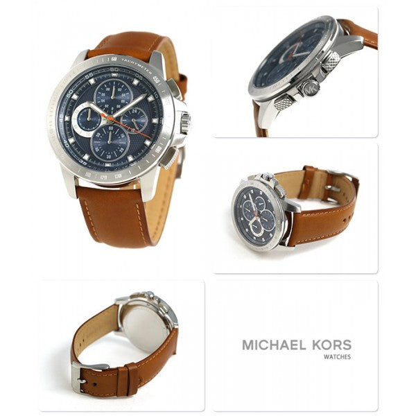  Shop Authentic Michael Kors Ryker Chronograph Analog Blue Dial Brown Leather Strap Watch For Men - MK8518 - Luxxuri