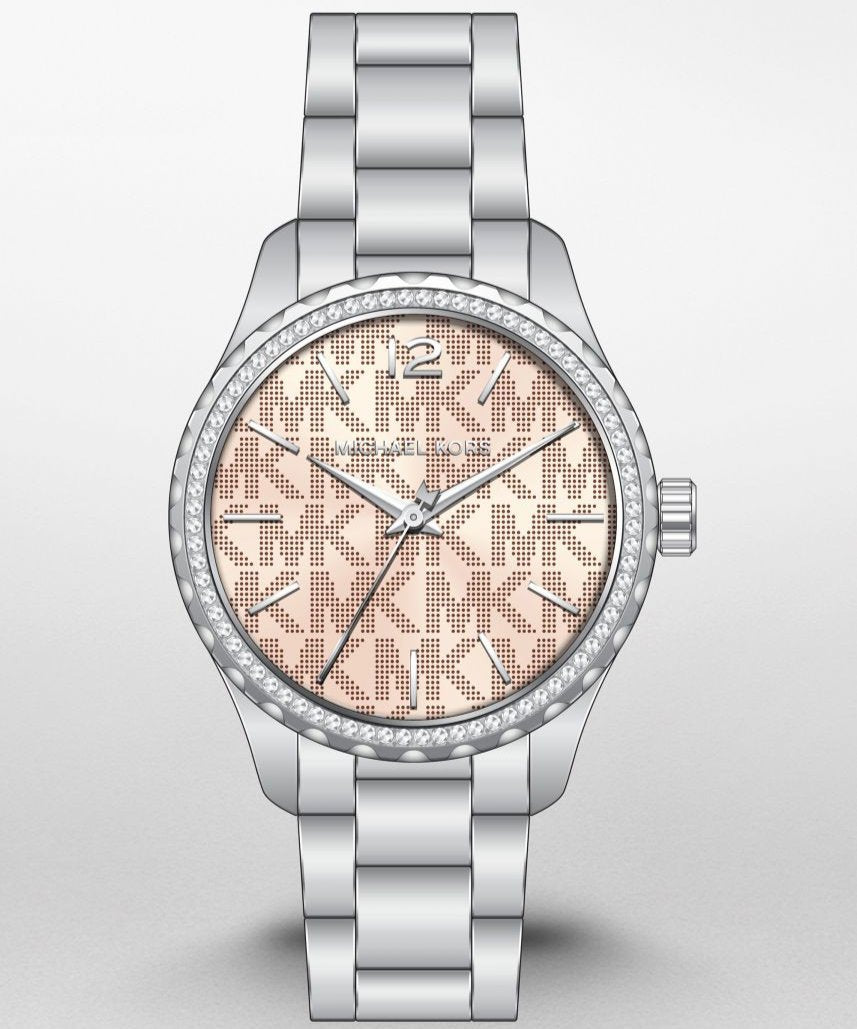 Shop Authentic Michael Kors Layton Three Hand Pink Dial Silver Steel Strap Watch For Women - MK7298 - Luxxuri
