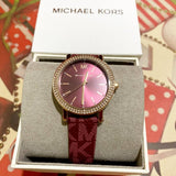  Shop Authentic Michael Kors Corey Crystals Red Dial Red Leather Strap Watch for Women - MKO1025 - Luxxuri
