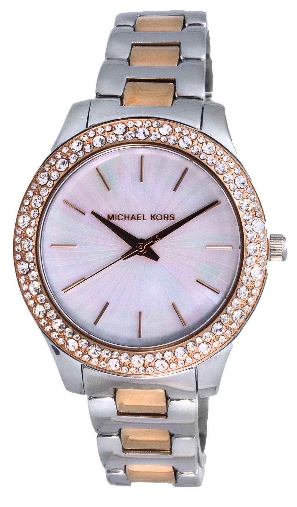  Shop Authentic Michael Kors Liliane Quartz Mother of Pearl White Dial Two Tone Steel Strap Watch For Women - MK1048 - Luxxuri