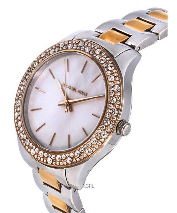  Shop Authentic Michael Kors Liliane Quartz Mother of Pearl White Dial Two Tone Steel Strap Watch For Women - MK1048 - Luxxuri