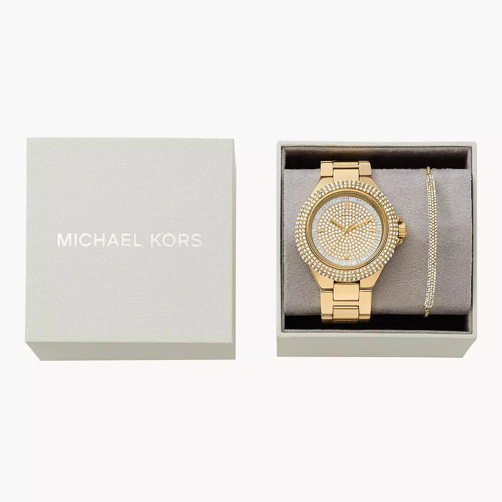  Shop Authentic Michael Kors Camille Three-Hand Crystals Gold Dial Gold Steel Strap Watch for Women - MK1067 - Luxxuri