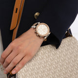  Shop Authentic Michael Kors Parker Chronograph White Dial Two Tone Leather Strap Watch For Women - MK6950 - Luxxuri