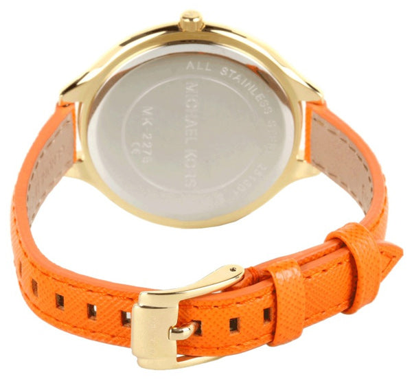  Shop Authentic Michael Kors Runway Quartz Gold Dial Orange Leather Strap Watch For Women - MK2275 - Luxxuri