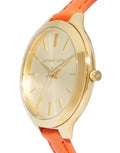  Shop Authentic Michael Kors Runway Quartz Gold Dial Orange Leather Strap Watch For Women - MK2275 - Luxxuri