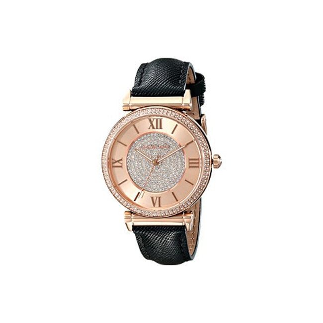  Shop Authentic Michael Kors Catlin Rose Gold Crystal Dial Black Leather Strap Watch for Women - MK2376 - Luxxuri