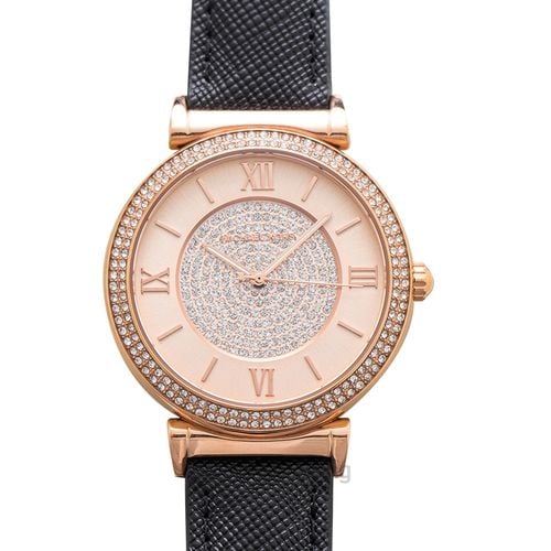  Shop Authentic Michael Kors Catlin Rose Gold Crystal Dial Black Leather Strap Watch for Women - MK2376 - Luxxuri