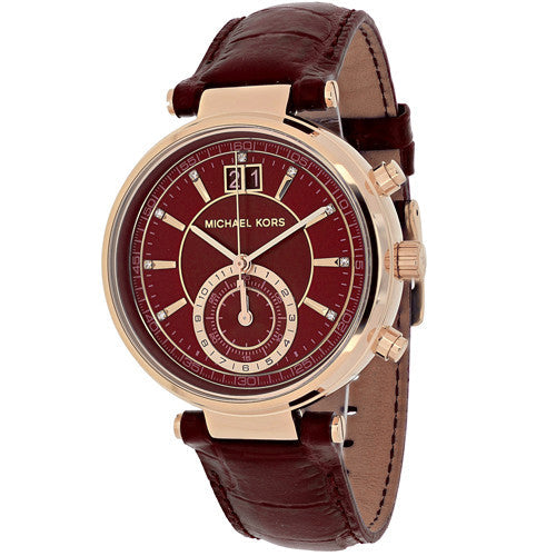  Shop Authentic Michael Kors Sawyer Maroon Dial Maroon Leather Strap Watch for Women - MK2426 - Luxxuri