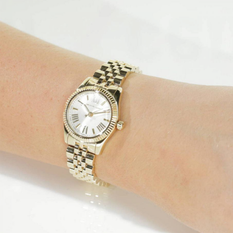  Shop Authentic Michael Kors Lexington Quartz Silver Dial Gold Steel Strap Watch For Women - MK3229 - Luxxuri