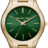  Shop Authentic Michael Kors Slim Runway Green Dial Gold Steel Strap Watch for Women - MK3435 - Luxxuri