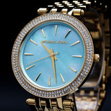  Shop Authentic Michael Kors Darci Analog Mother of Pearl Green Dial Gold Steel Strap Watch For Women - MK3498 - Luxxuri