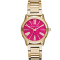 Michael Kors Hartman Quartz Pink Dial Gold Steel Strap Watch For Women - MK3520