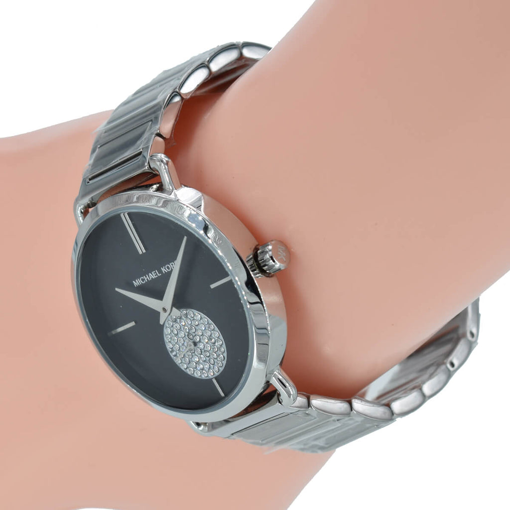 Shop Authentic Michael Kors Portia Black Dial Silver Steel Strap Watch for Women - MK3638 - Luxxuri
