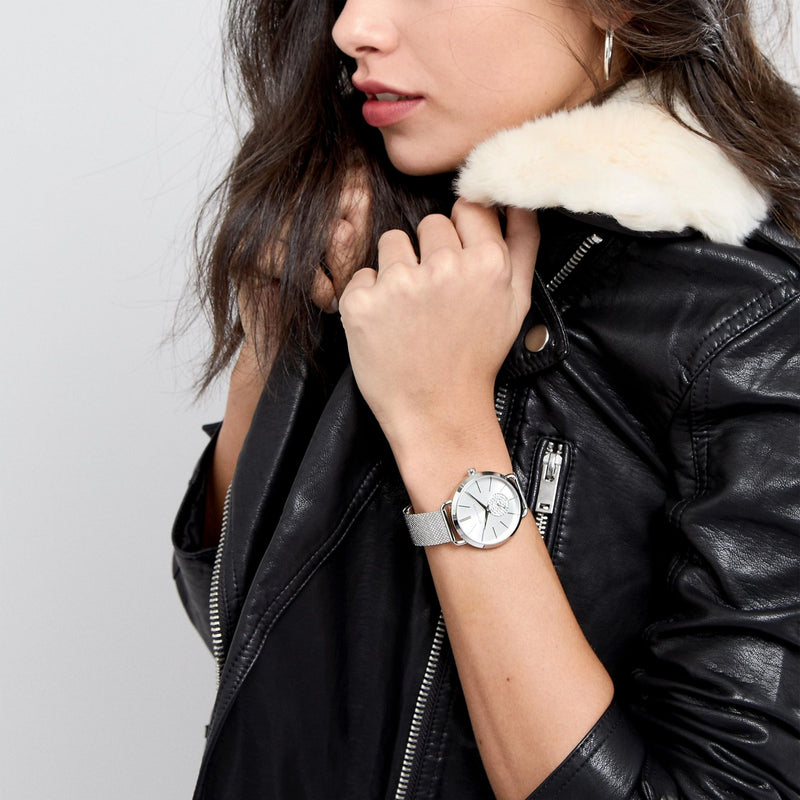  Shop Authentic Michael Kors Portia Silver Dial Silver Mesh Bracelet Watch for Women - MK3843 - Luxxuri