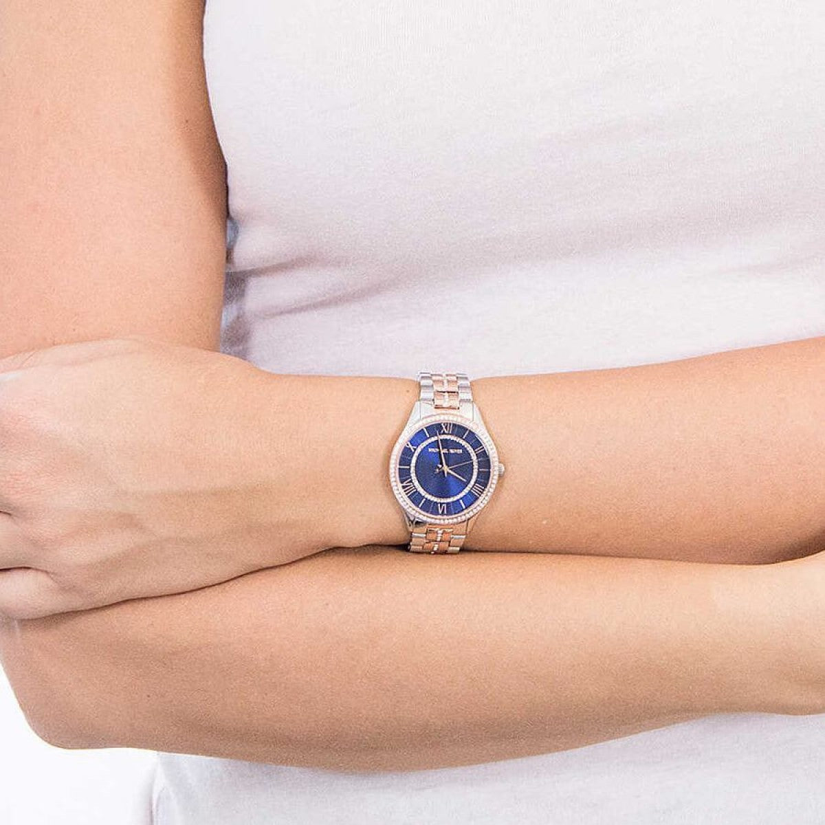  Shop Authentic Michael Kors Lauryn Quartz Blue Dial Two Tone Steel Strap Watch For Women - MK3929 - Luxxuri