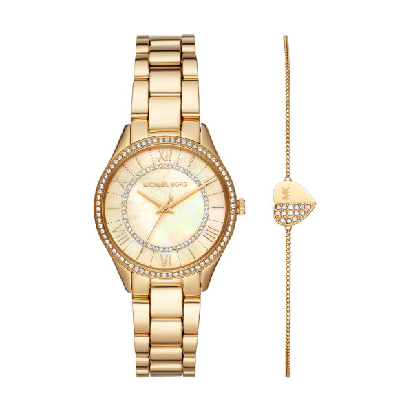  Shop Authentic Michael Kors Lauryn Quartz Mother of Pearl Gold Dial Gold Steel Strap Watch For Women - MK4490 - Luxxuri