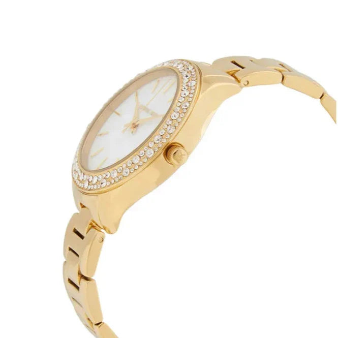  Shop Authentic Michael Kors Liliane Mother of Pearl White Dial Gold Steel Strap Watch For Women - MK4555 - Luxxuri