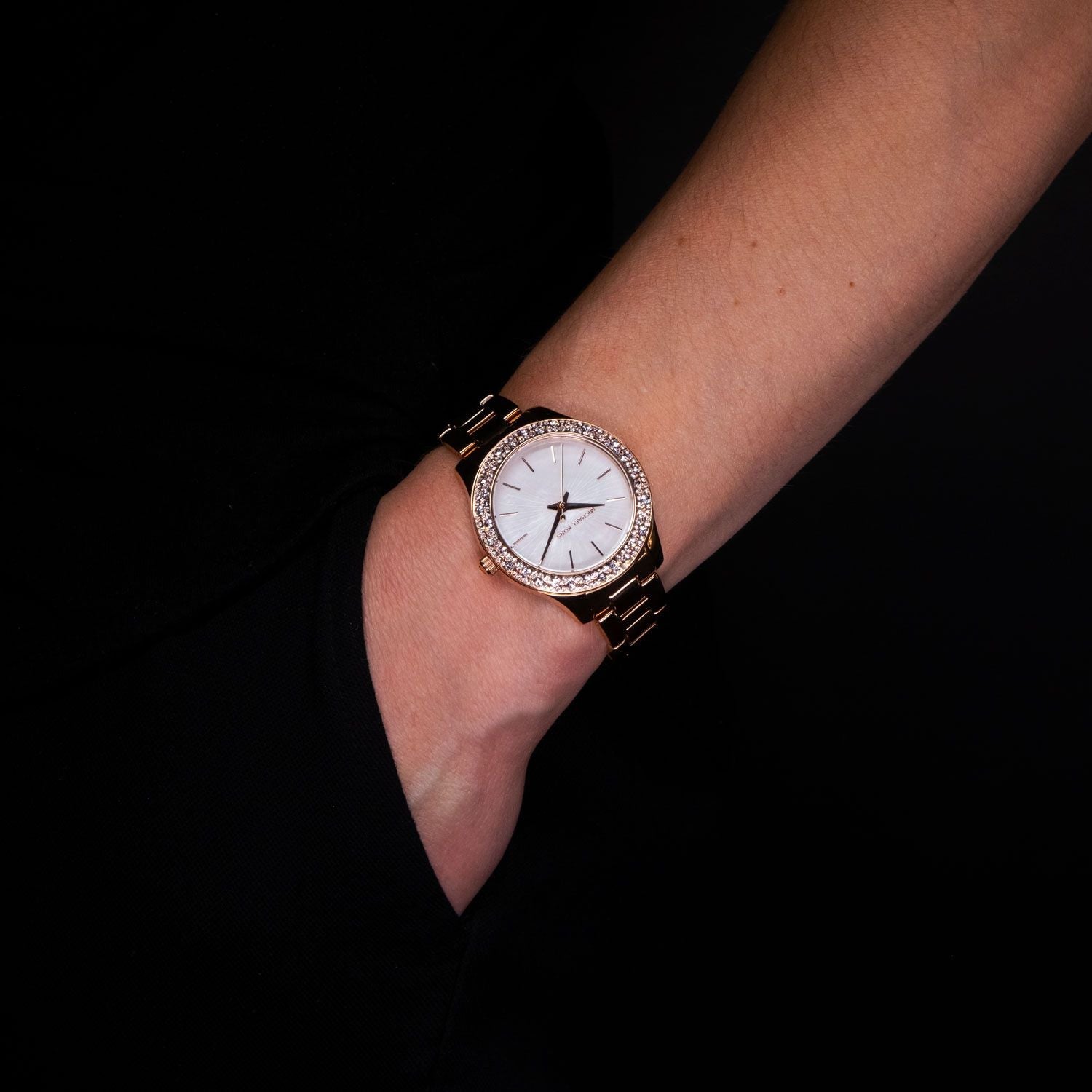  Shop Authentic Michael Kors Lilane Three Hand Mother of Pearl White Dial Rose Gold Steel Strap Watch For Women - MK4557 - Luxxuri