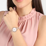  Shop Authentic Michael Kors Lilane Three Hand Mother of Pearl White Dial Rose Gold Steel Strap Watch For Women - MK4557 - Luxxuri