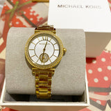  Shop Authentic Michael Kors Abbey Three-Hand Analog White Dial Gold Steel Strap Watch for Women - MK4615 - Luxxuri
