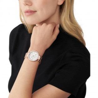  Shop Authentic Michael Kors Parker Three-Hand Mother of Pearl White Dial Rose Gold Steel Strap Watch For Women - MK4695 - Luxxuri