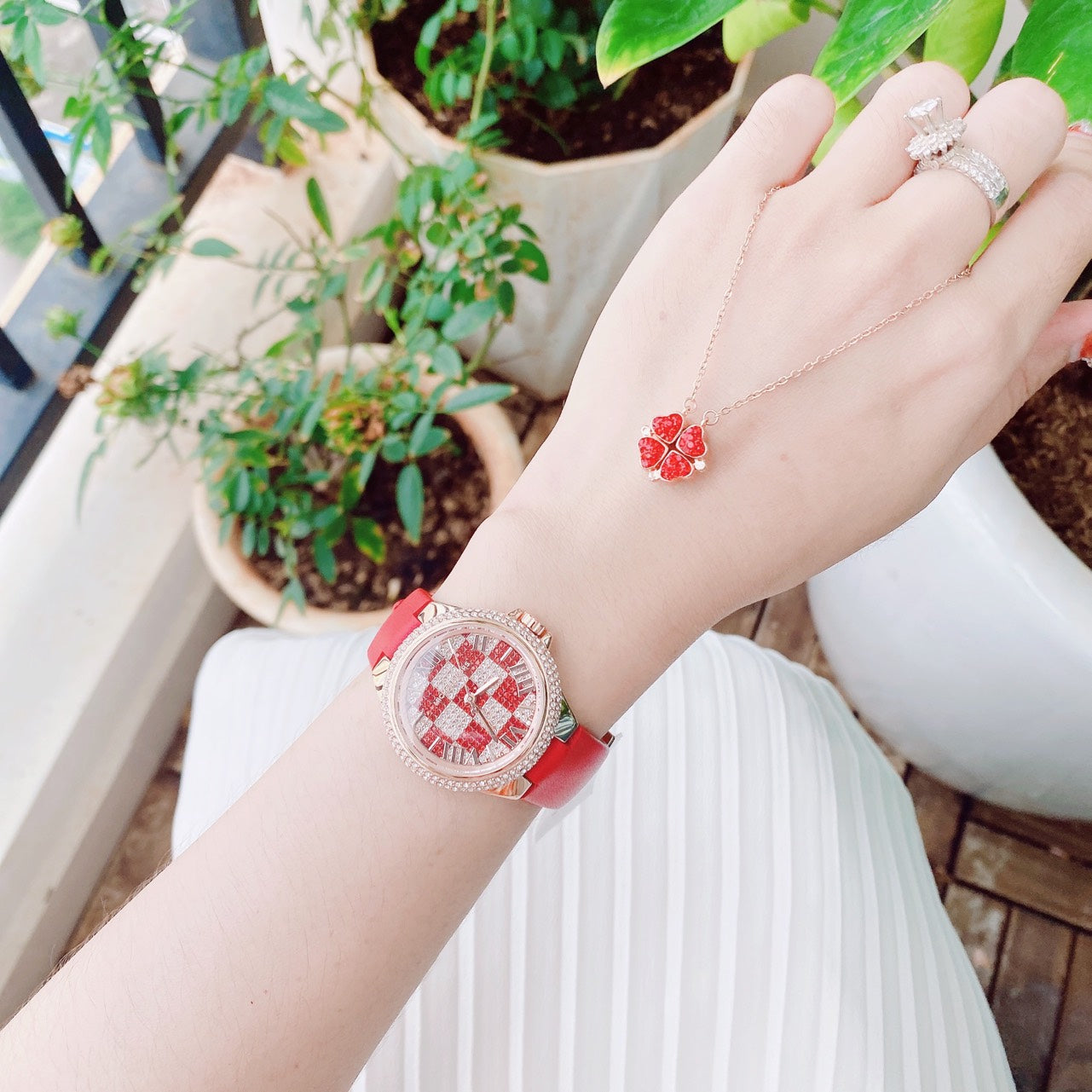  Shop Authentic Michael Kors Camille Three Hand Crystals Rose Gold Dial Red Leather Strap Watch For Women - MK4701 - Luxxuri