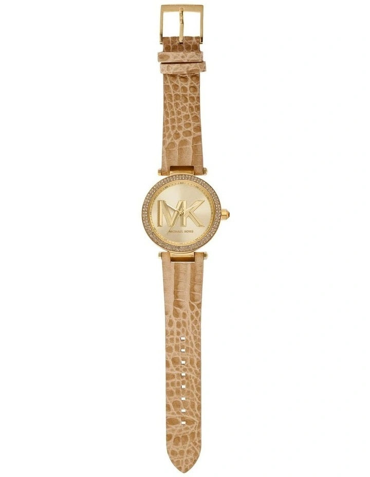 Shop Authentic Michael Kors Parker Three-Hand Gold Dial Brown Leather Strap Watch For Women - MK4725 - Luxxuri